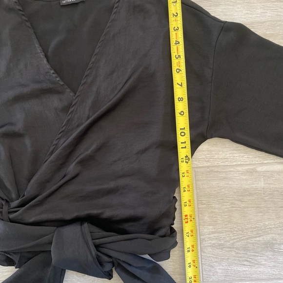 Cotton On Black Surplice Wrap Around Tie Front 3/4 Sleeve Top Size M - Picture 6 of 8
